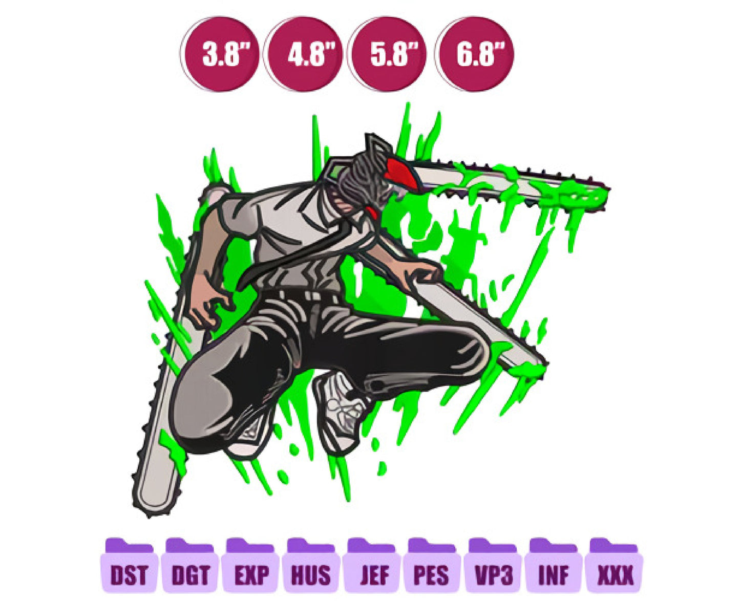 CHAINSAW MAN Anime Embroidery Design, Digital Anime Embroidery File 25