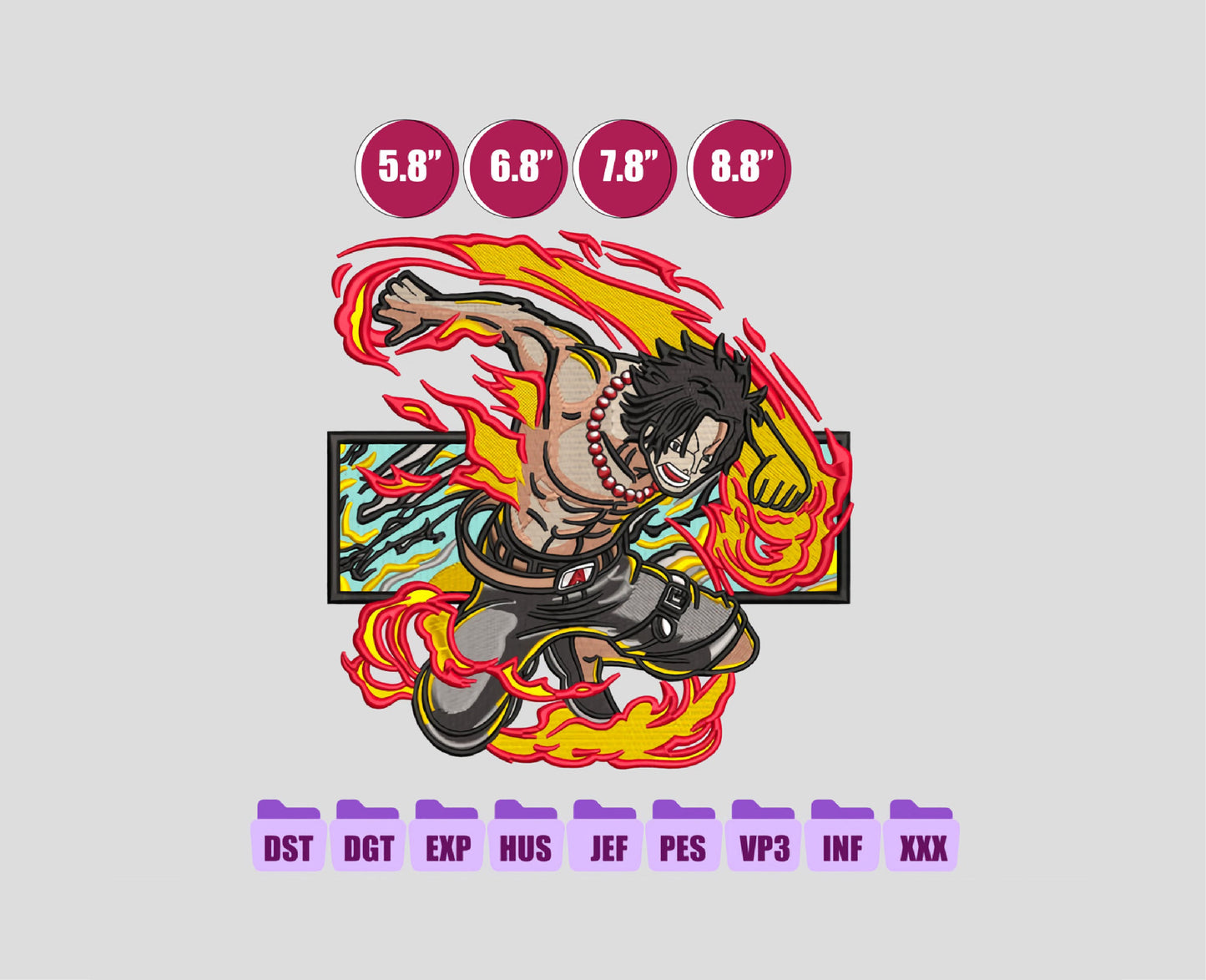 Portgas D Ace Anime Embroidery Design, Digital Anime Embroidery File 28