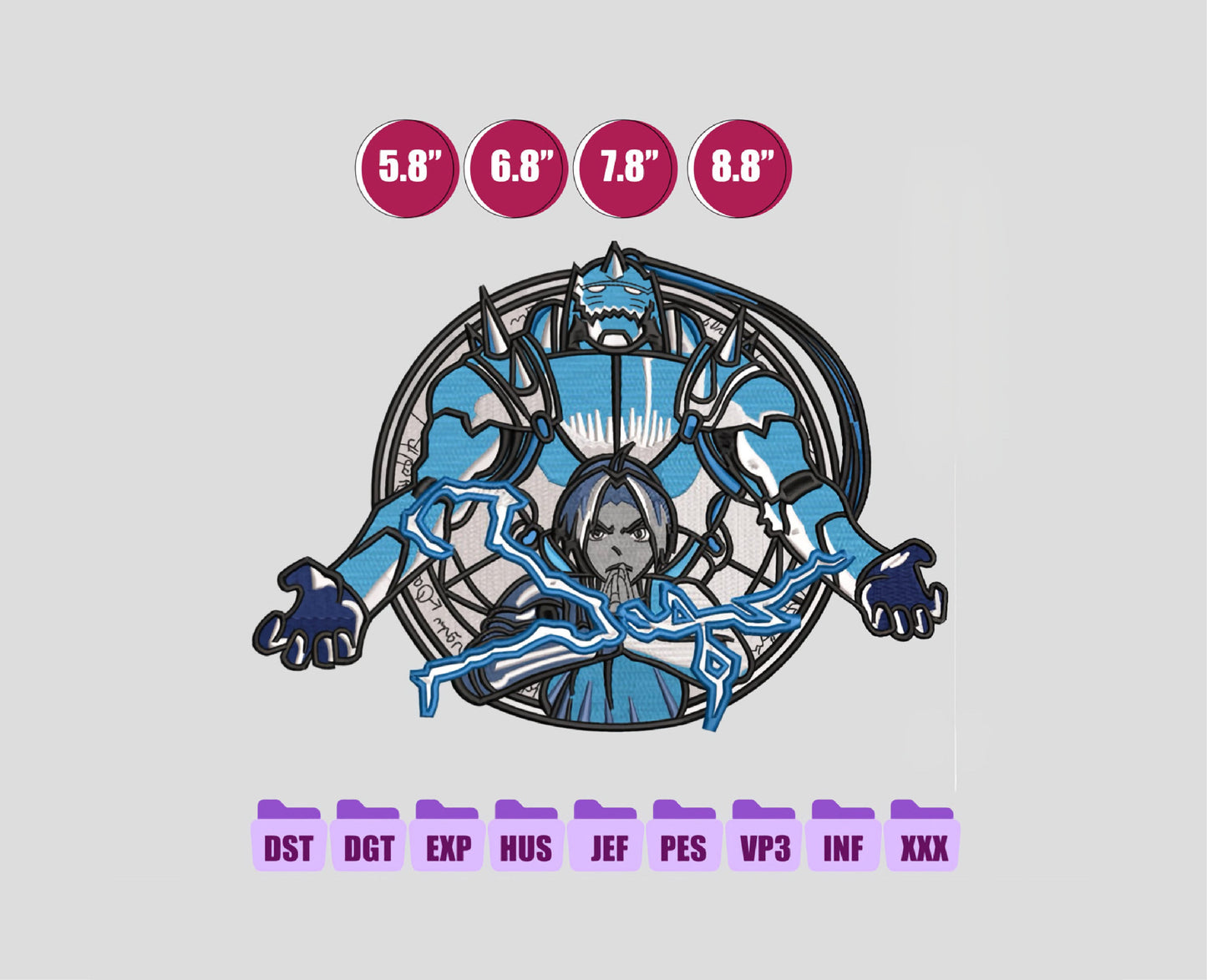 Fullmetal Alchemist Anime Embroidery Design, Digital Anime Embroidery File 32