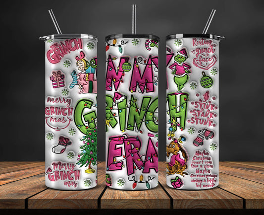 Christmas 20oz Tumbler Wrap PNG, Christmas 3D Inflated Puffy Tumbler Wrap Png, Grinchmas 20oz Png 321