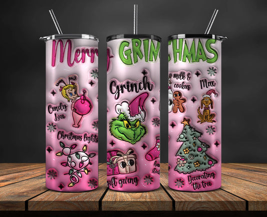 Christmas 20oz Tumbler Wrap PNG, Christmas 3D Inflated Puffy Tumbler Wrap Png, Grinchmas 20oz Png 322