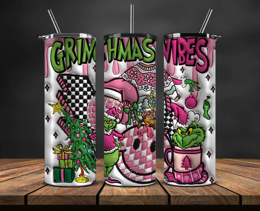 Christmas 20oz Tumbler Wrap PNG, Christmas 3D Inflated Puffy Tumbler Wrap Png, Grinchmas 20oz Png 324