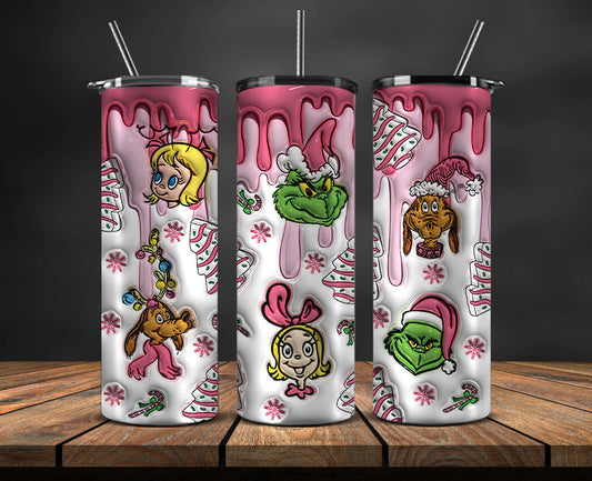 Christmas 20oz Tumbler Wrap PNG, Christmas 3D Inflated Puffy Tumbler Wrap Png, Grinchmas 20oz Png 328