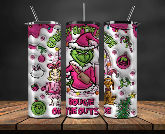 Christmas 20oz Tumbler Wrap PNG, Christmas 3D Inflated Puffy Tumbler Wrap Png, Grinchmas 20oz Png 329