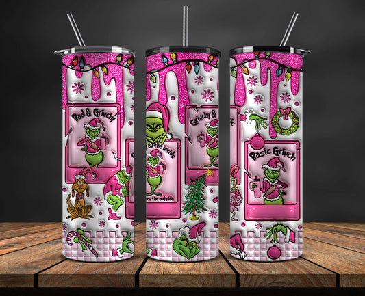 Christmas 20oz Tumbler Wrap PNG, Christmas 3D Inflated Puffy Tumbler Wrap Png, Grinchmas 20oz Png 330