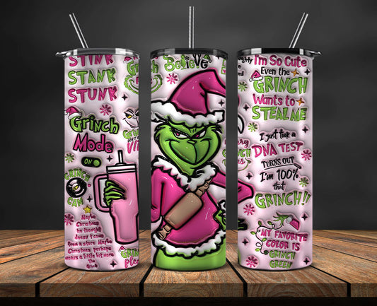 Christmas 20oz Tumbler Wrap PNG, Christmas 3D Inflated Puffy Tumbler Wrap Png, Grinchmas 20oz Png 331