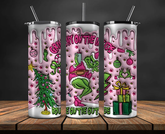 Christmas 20oz Tumbler Wrap PNG, Christmas 3D Inflated Puffy Tumbler Wrap Png, Grinchmas 20oz Png 335