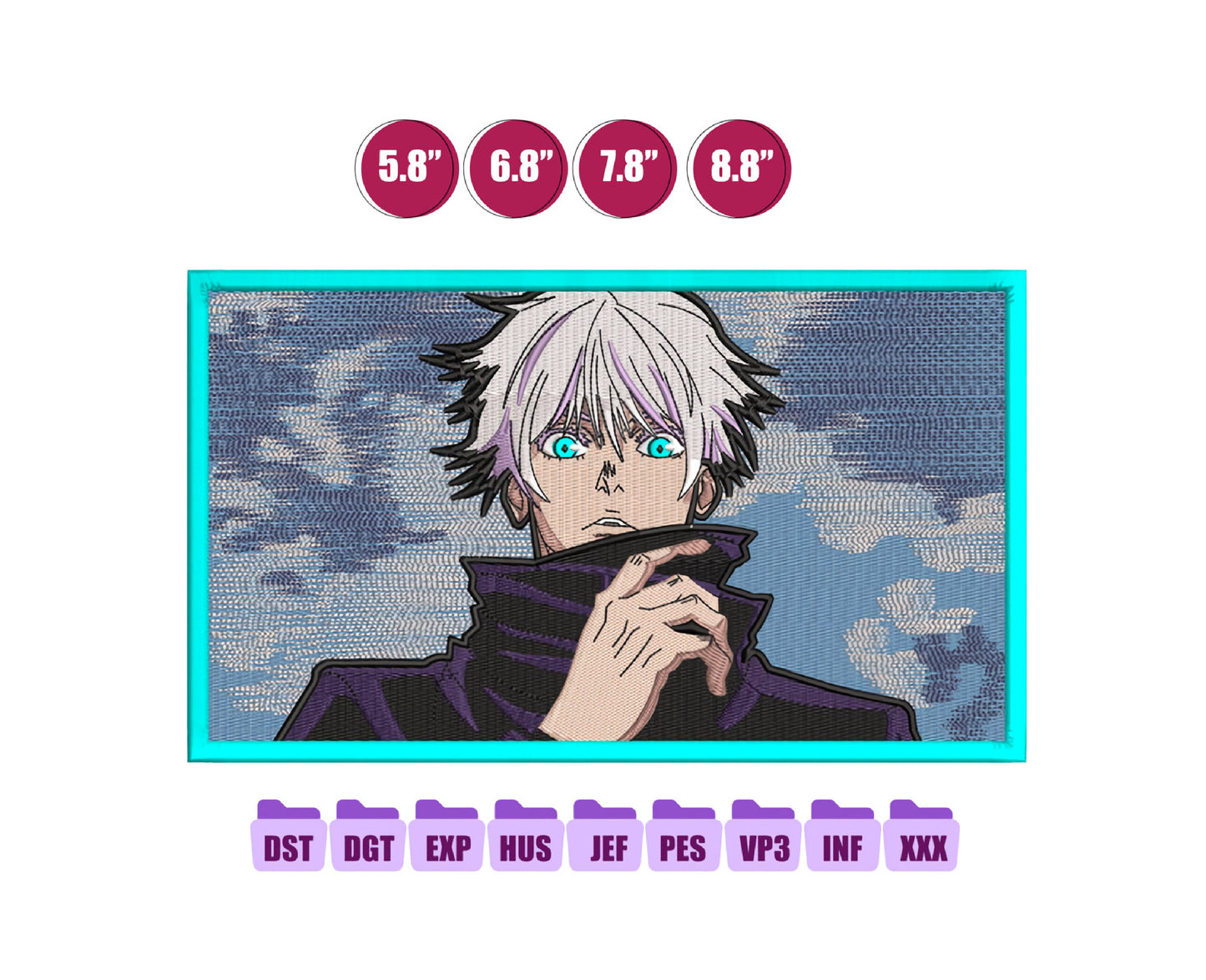 Gojo Satoru Anime Embroidery Design, Digital Anime Embroidery File 38