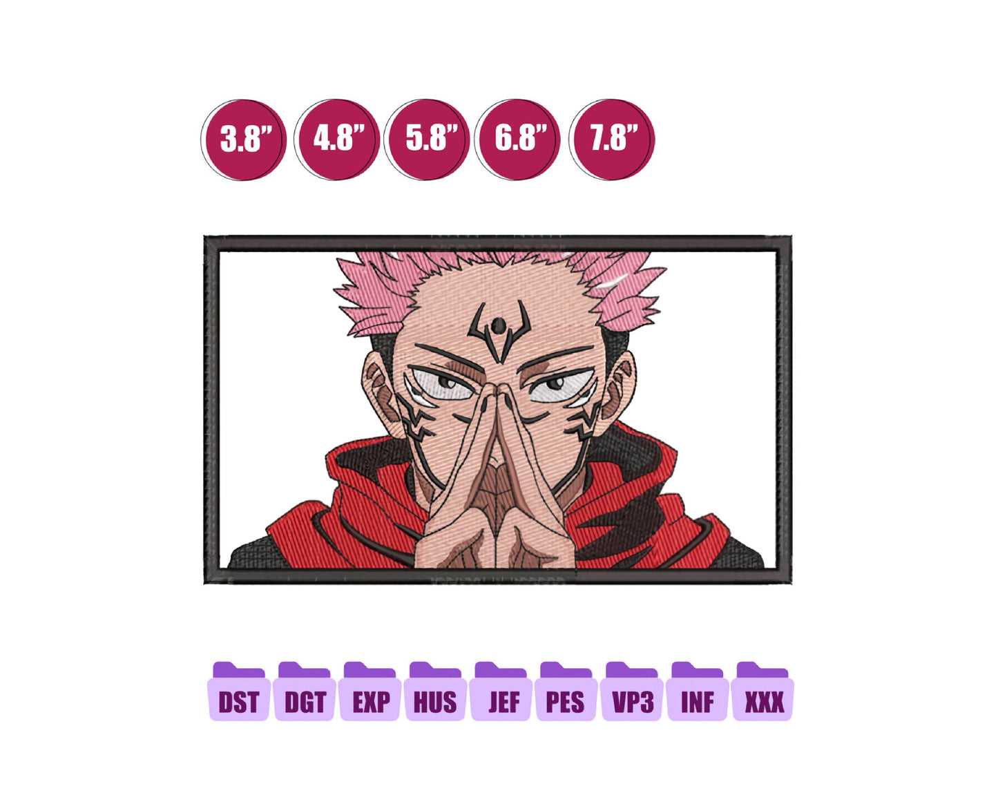 Sukuna Anime Embroidery Design, Digital Anime Embroidery File 74