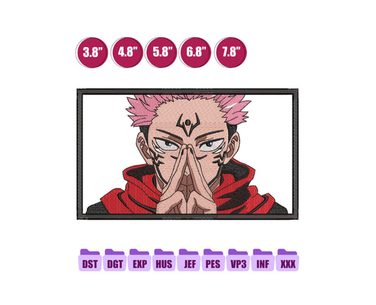 Sukuna Anime Embroidery Design, Digital Anime Embroidery File 74