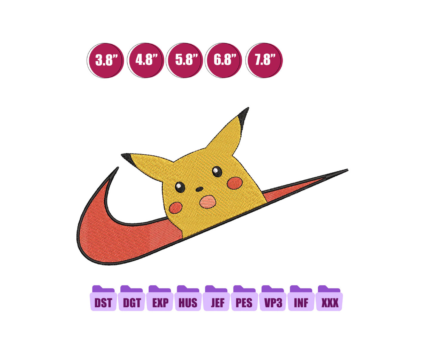 Ni ke Pikachu Anime Embroidery Design, Ni ke Anime Embroidery Designs 78