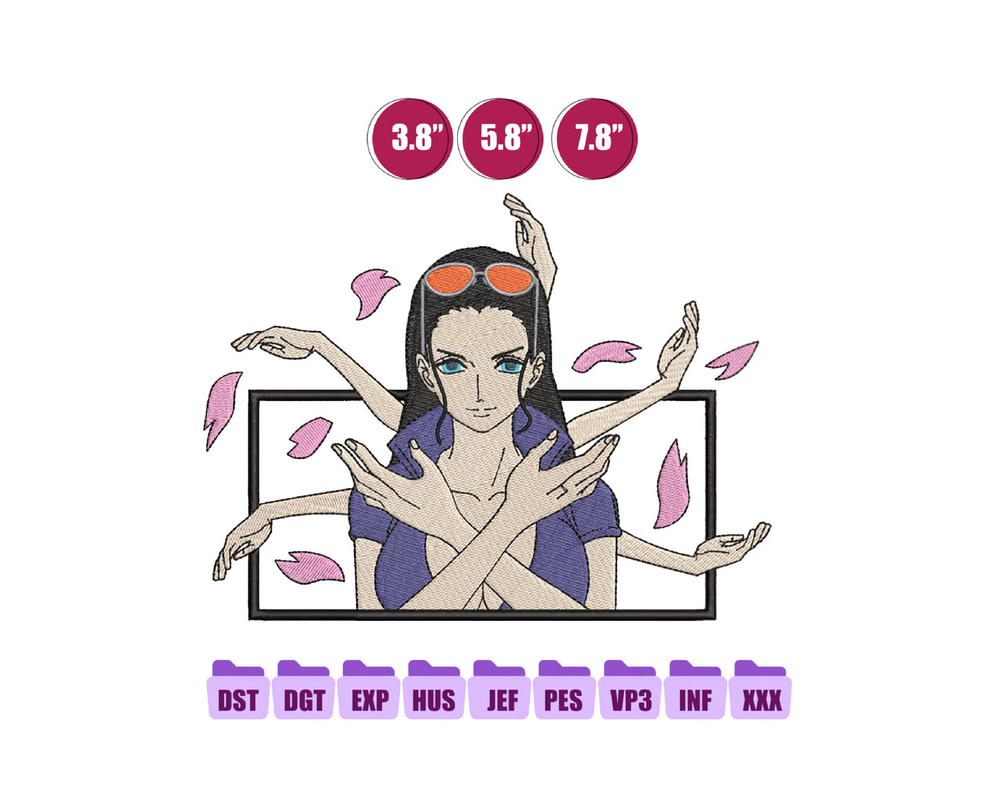 Nico Robin Anime Embroidery Design, Digital Anime Embroidery File 95