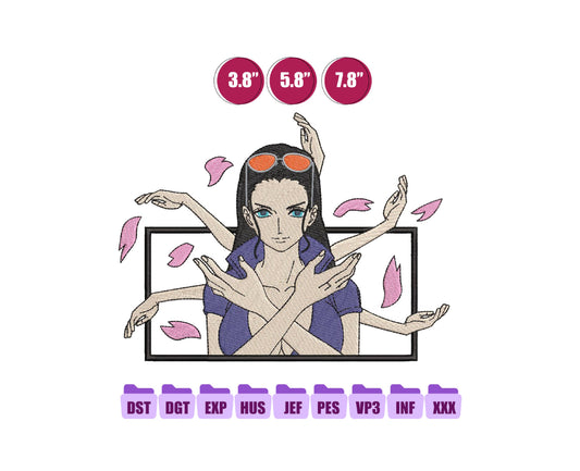 Nico Robin Anime Embroidery Design, Digital Anime Embroidery File 95