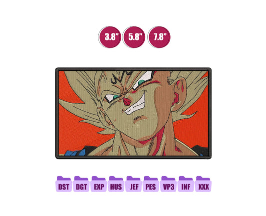 Majin Vegeta Anime Embroidery Design, Digital Anime Embroidery File 99